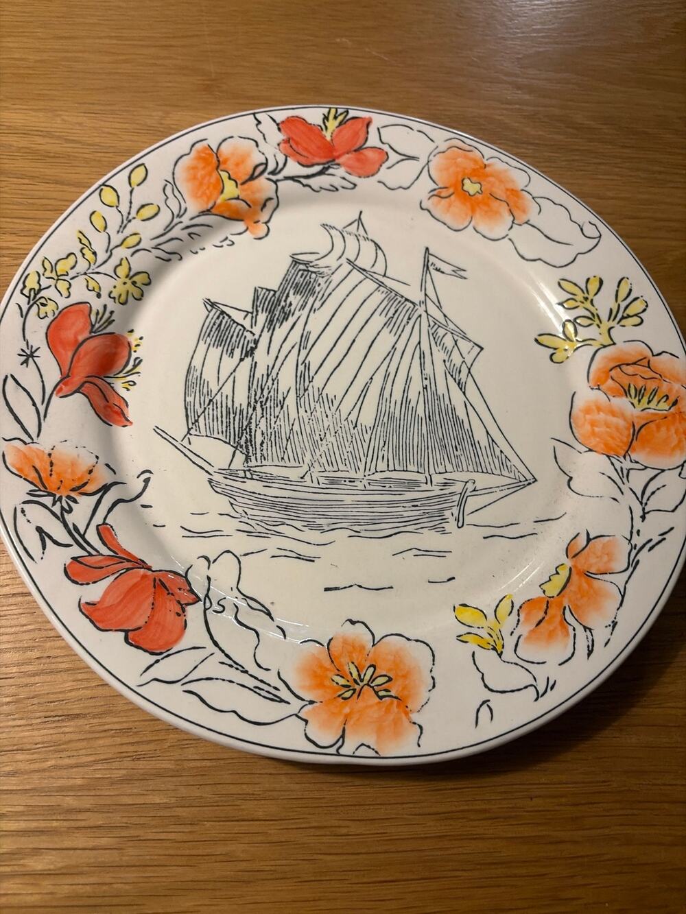 Anthropologie Molly Hatch Dinner Plate La Nina Watercolor 11" Ceramic Orange